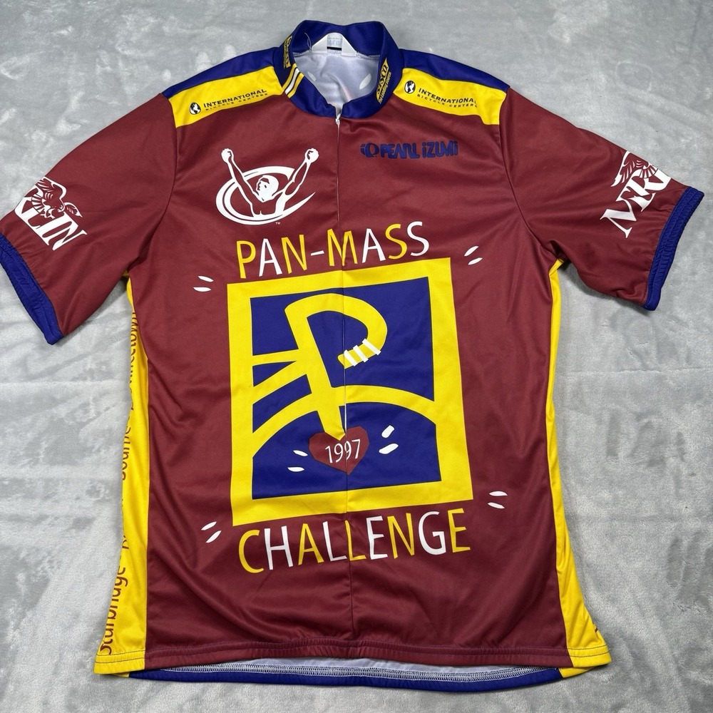 Vintage 1997 Cycling Jersey Men XL Red Yellow PMC Pan Mass Challenge Pearl Izumi